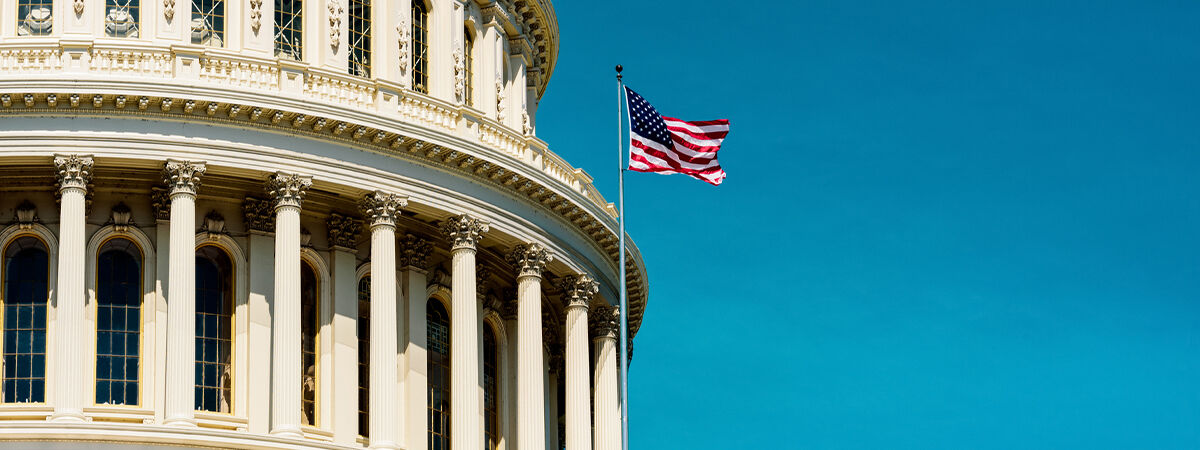 American legal building with flag