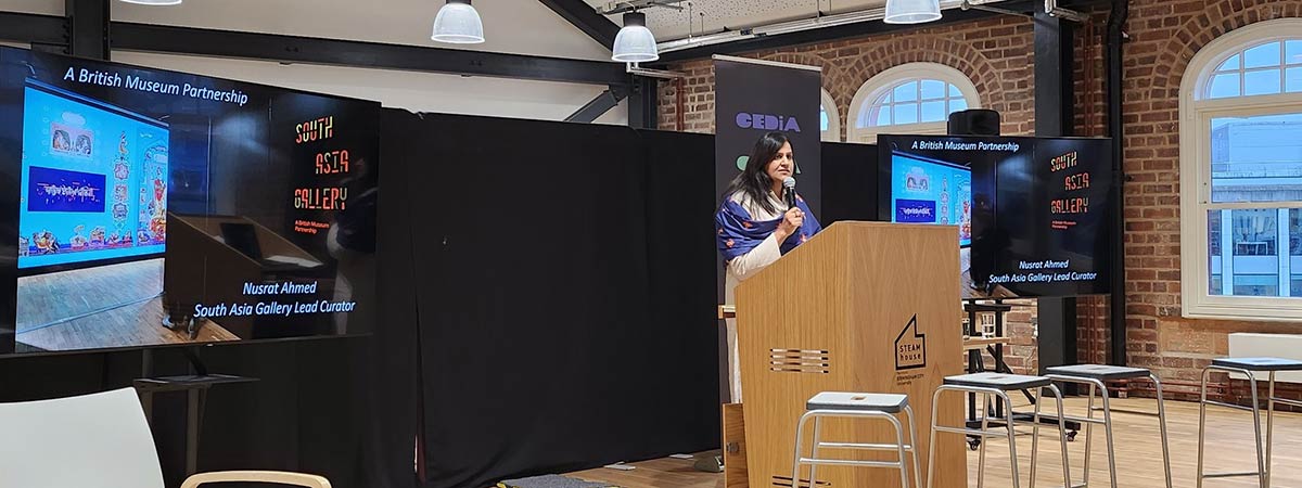 Nusrat Ahmed speaking at the CEDiA Aesthetics of Diversity event