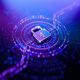 A purple digital padlock is sitting on a dark background