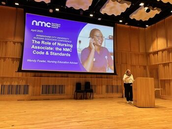 Wendy Fowler, NMC (Nursing and Midwifery Council) nursing education adviser speaking at the event