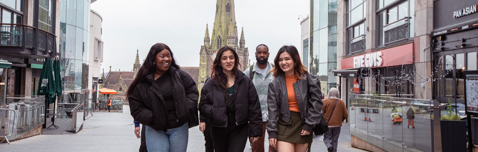 Students walking through Birmingham city centre