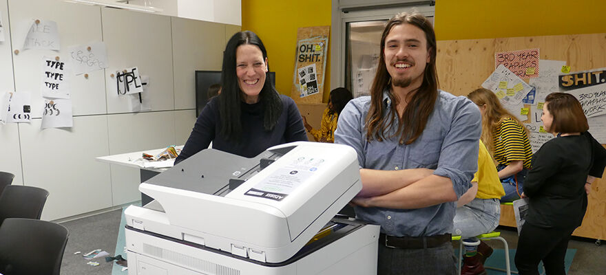 Image of Print Club Joshua Cutts and tutor Becky Howson - Feb 2018